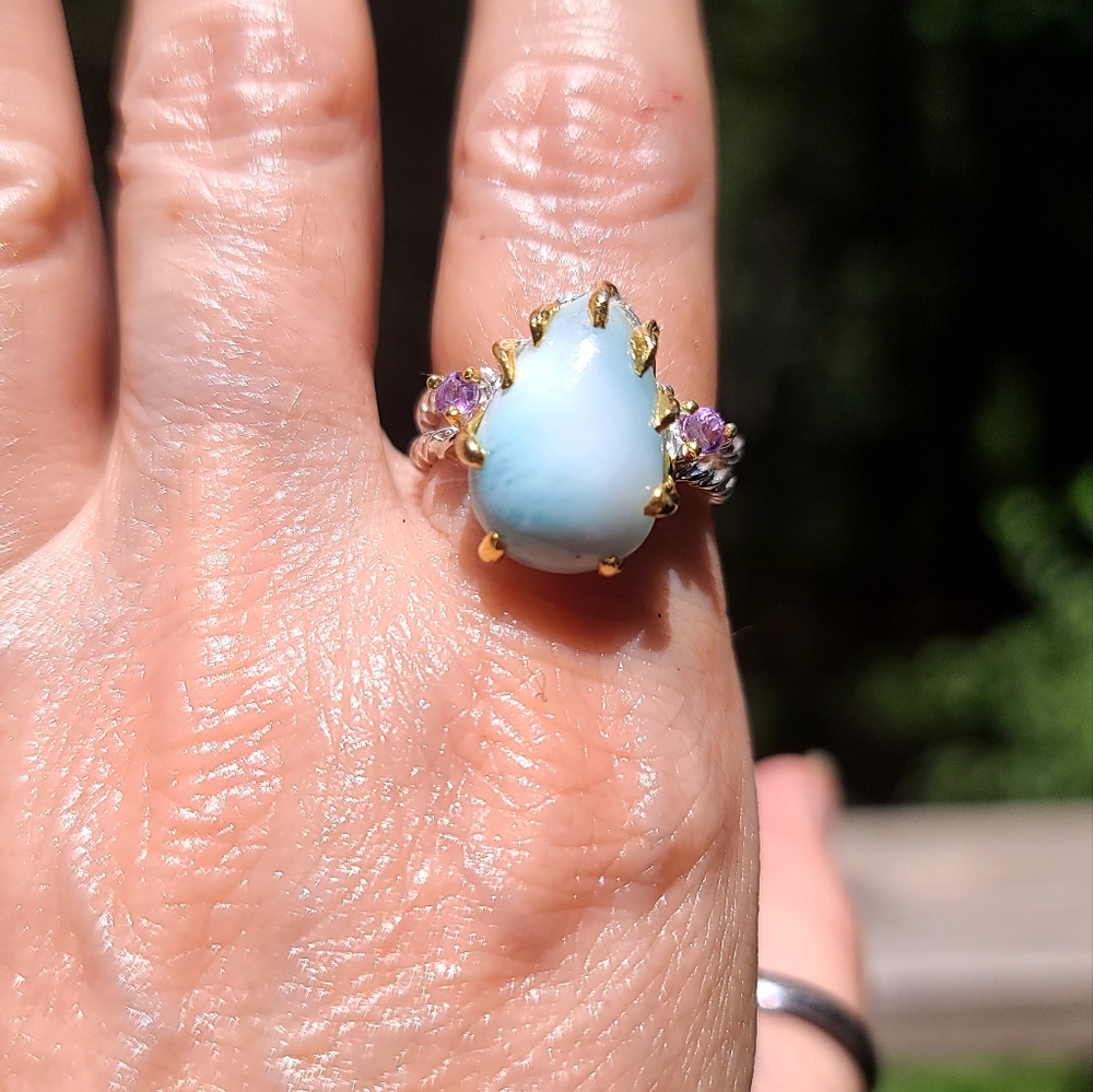 Larimar & Amethyst Sterling silver ring sz 8.75 - Picture 4 of 6
